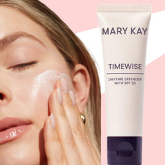 Close-up of Mary Kay Timewise SPF 30 lotion texture and smooth finish