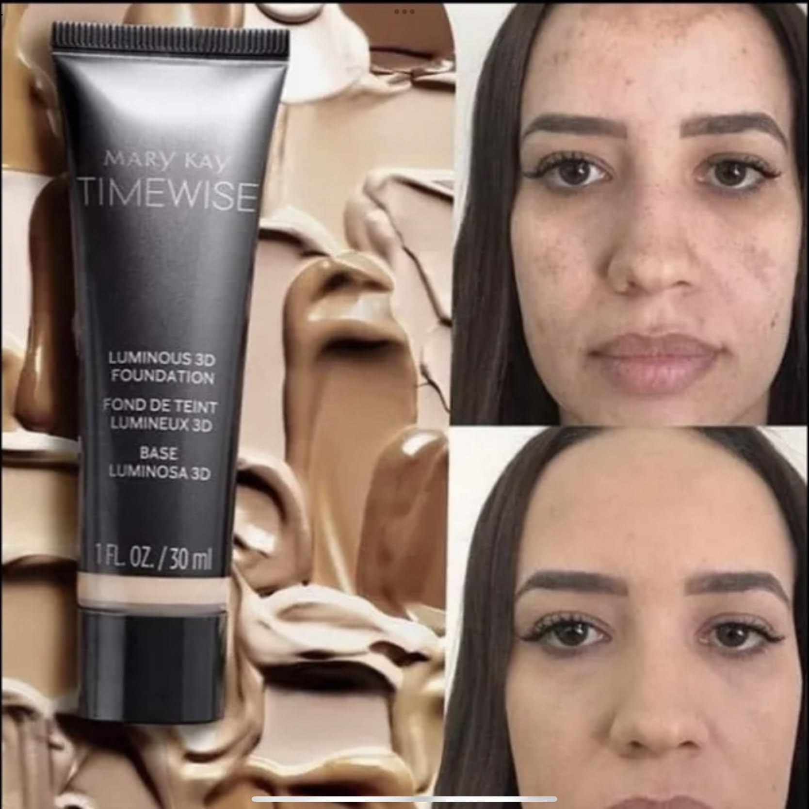 Open packaging of Mary Kay TimeWise Luminous 3D Foundation for easy shade access Ivory N160