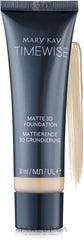 Mary Kay TimeWise Matte 3D Foundation Ivory C110 bottle closeup with oil-control finish.