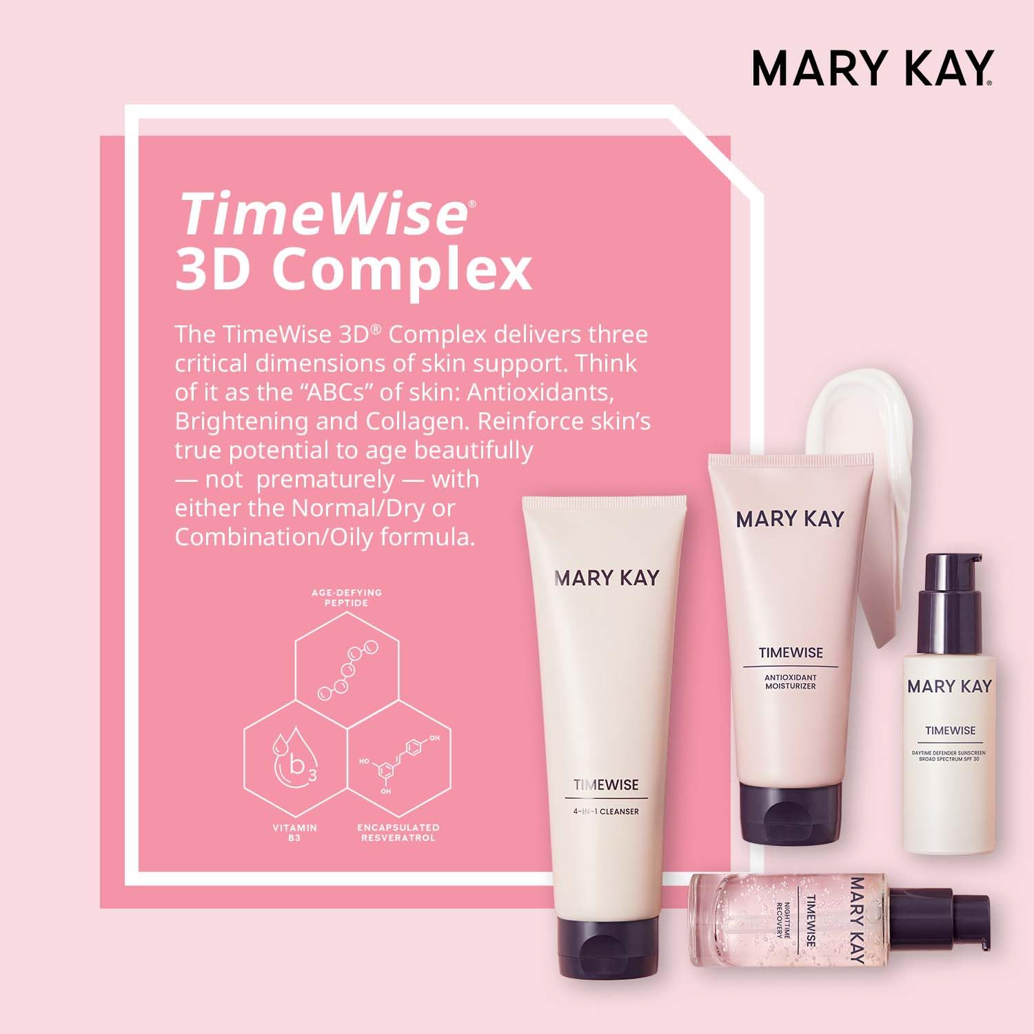 Mary Kay TimeWise Miracle Set Normal/Dry day cream tube supports hydration and a subtle glow