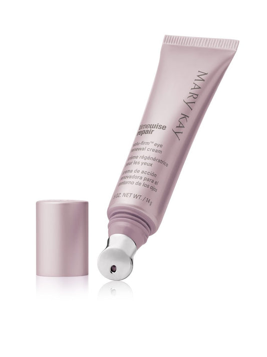 Mary Kay TimeWise Repair Volu-Firm Eye Renewal Cream tube being applied for soothing moisture.