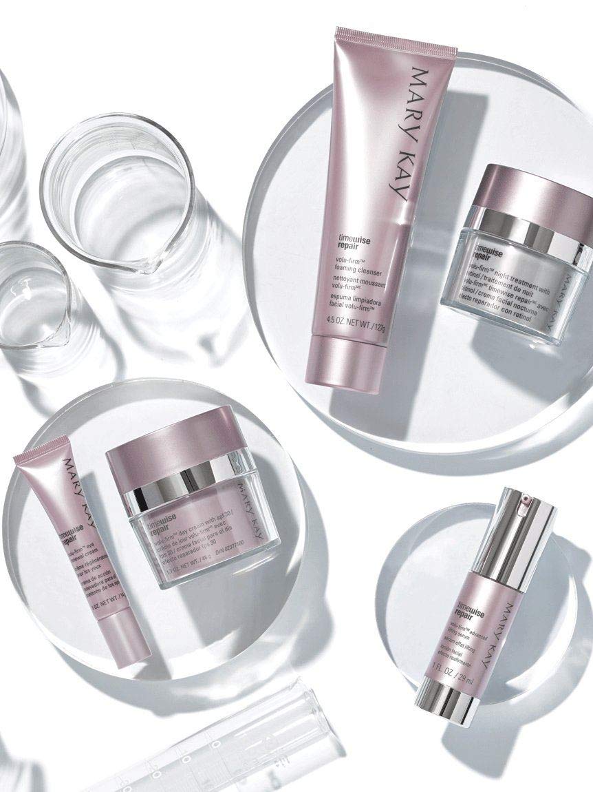 Mary Kay TimeWise Repair Volu-Firm Eye Renewal Cream night routine close-up.
