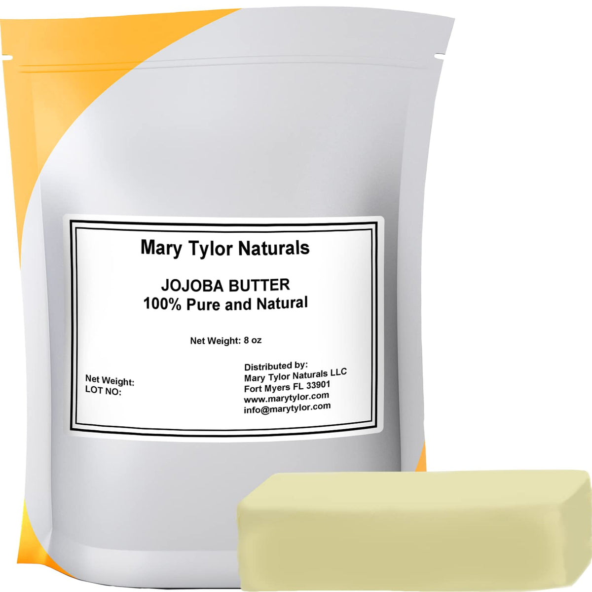 Mary Tylor Naturals Jojoba Butter 8oz block for deep hydration and natural skin nourishment.