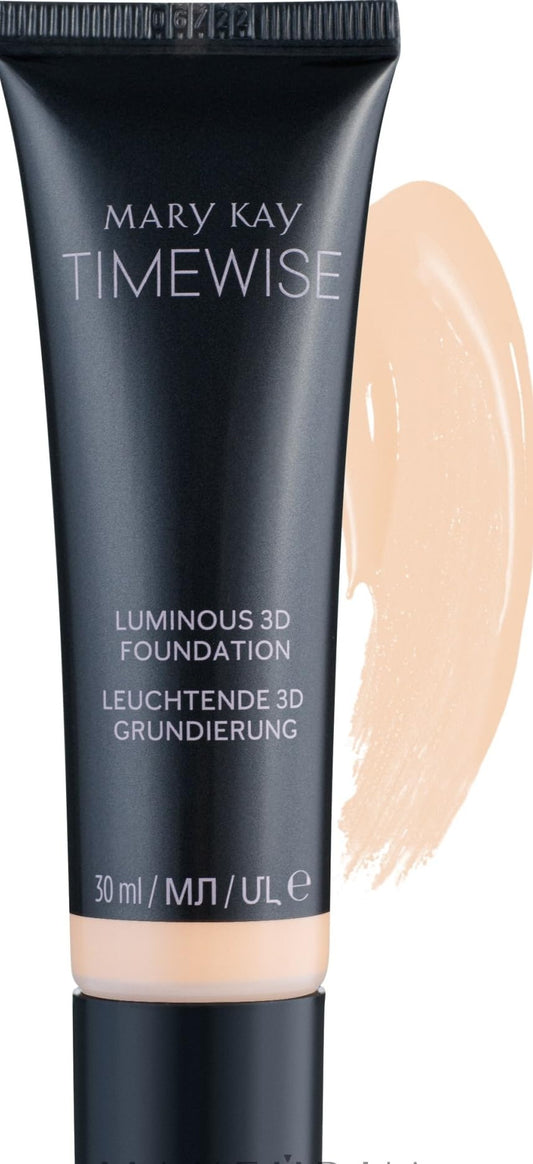Mary Kay TimeWise Luminous 3D Foundation Ivory C110 bottle close-up for even-toned skin.