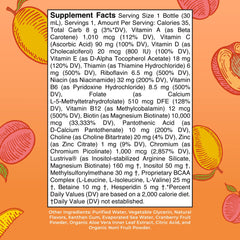 Close-up of MaryRuth Liquid Multivitamin label with biotin 10000 mcg.