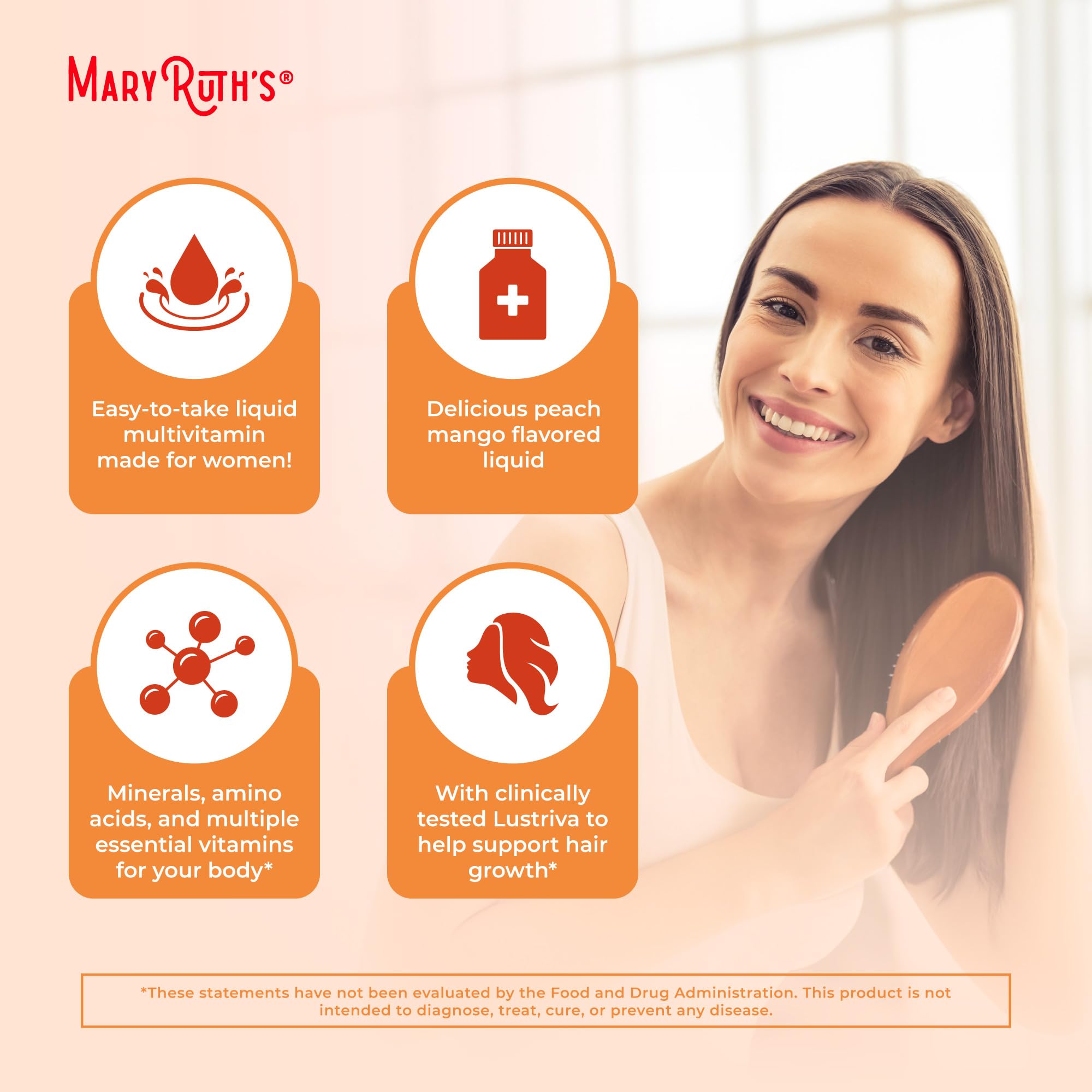 MaryRuth Organics symbols show vegan and allergen-friendly formula.