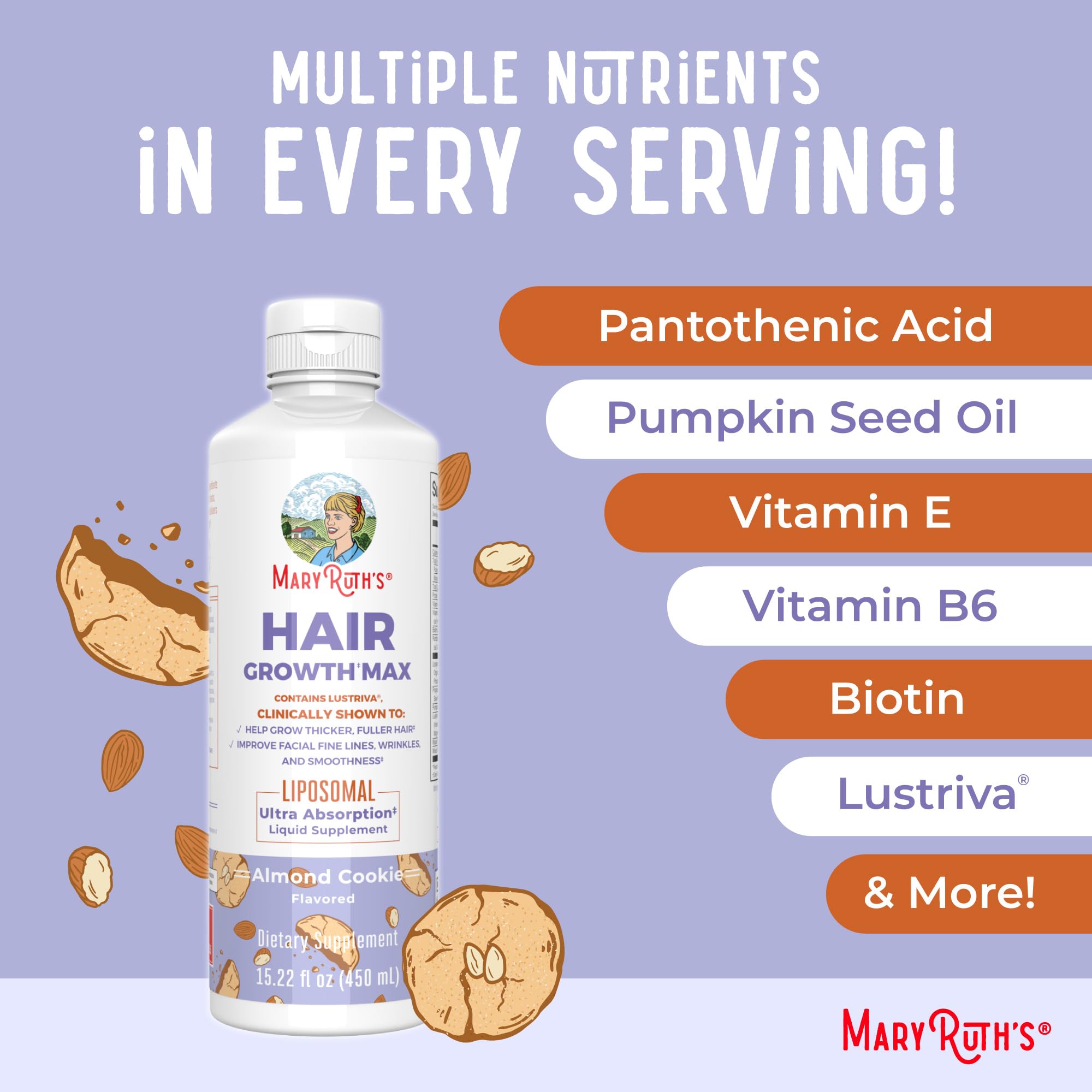 MaryRuth's Hair Growth MAX glass bottle – easy daily consumption.