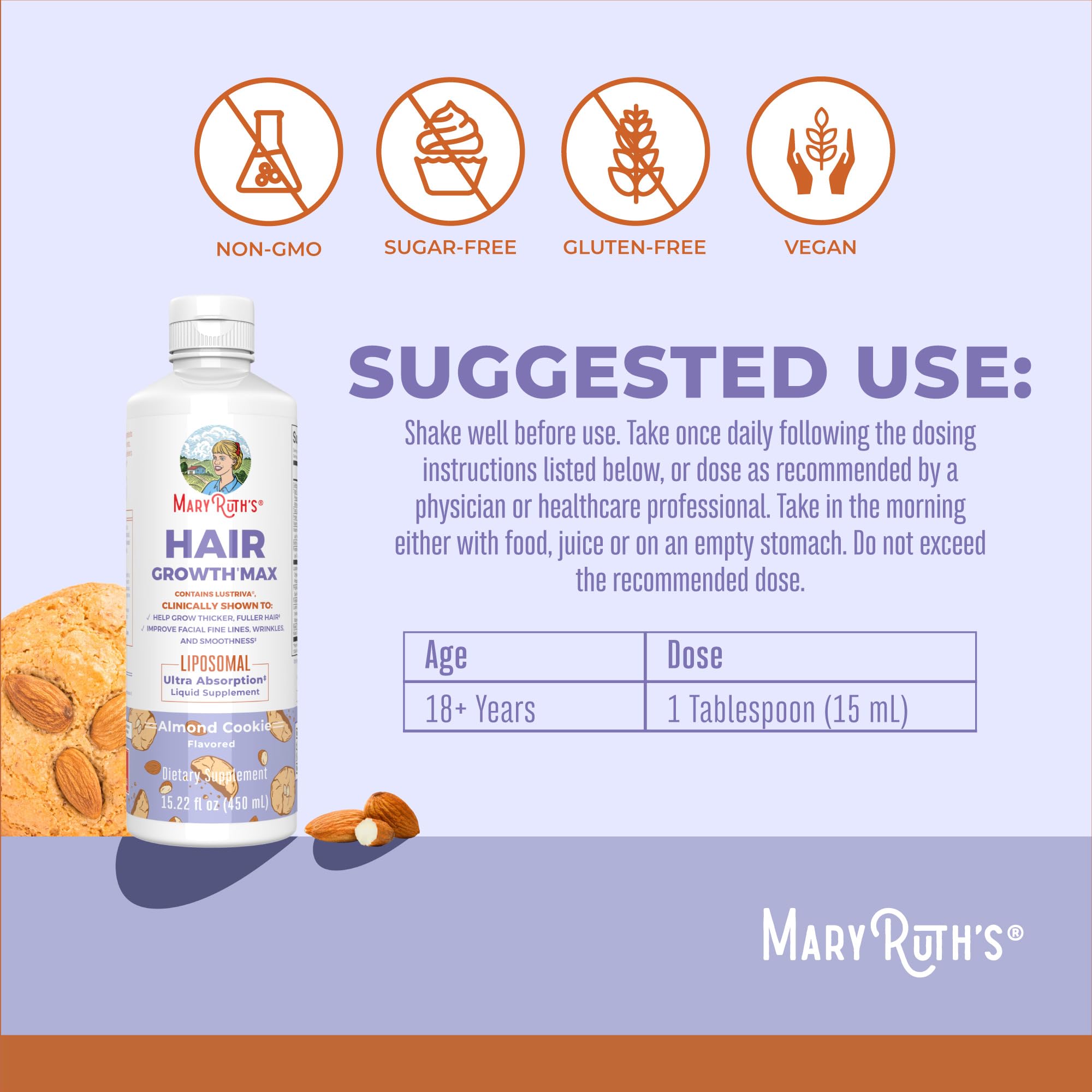 MaryRuth's Hair Growth MAX Lustriva ingredient highlight – premium liposomal delivery.
