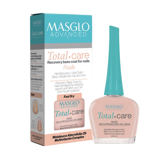 MASGLO Advanced Base Total Care nude bottle—strengthens and hydrates nails.