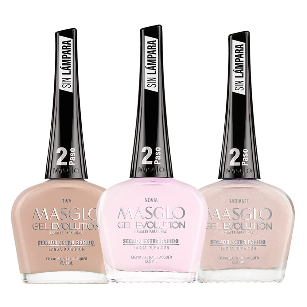 MASGLO Gel Evolution set with three shades for fast-dry color.