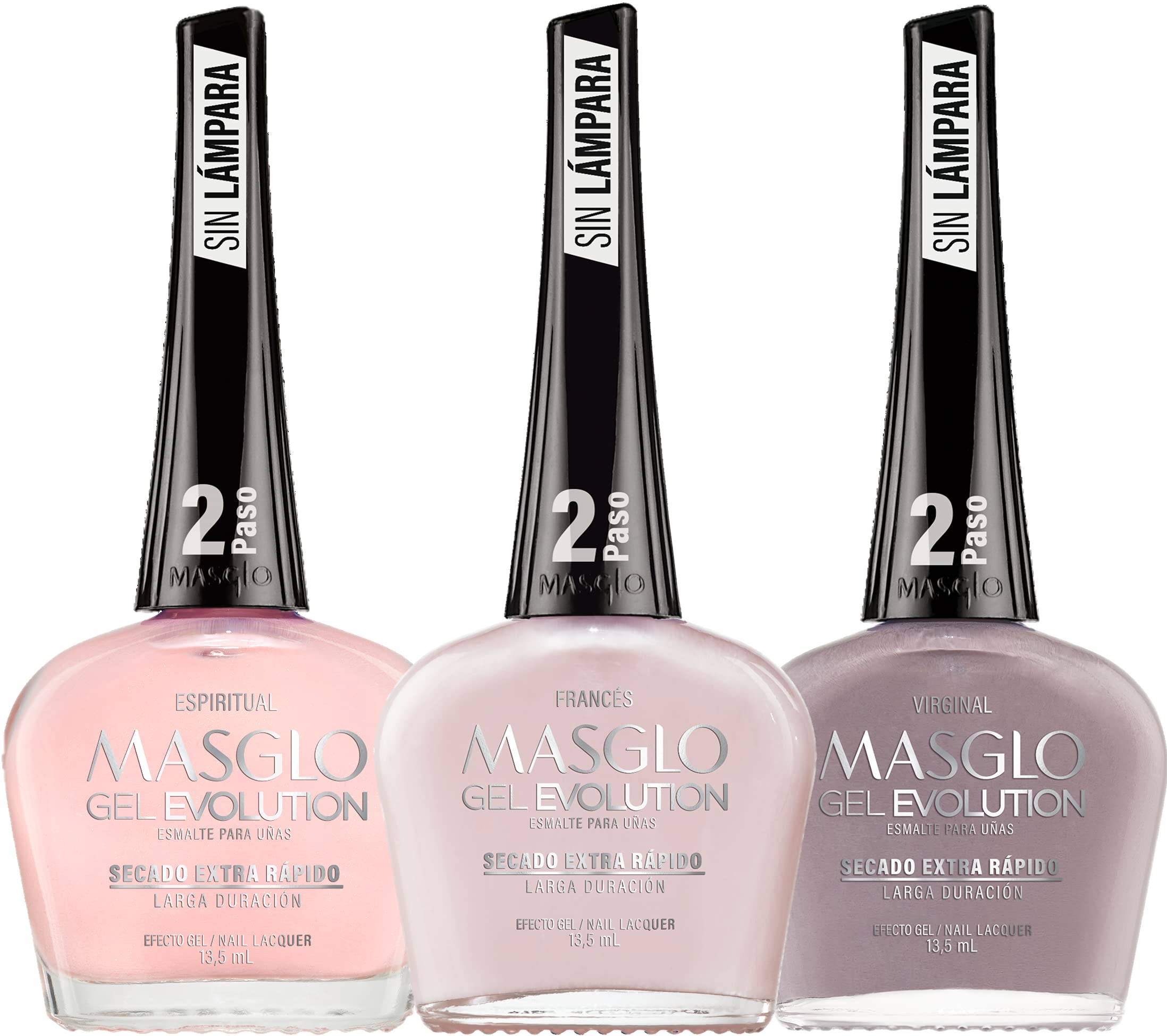 MASGLO Gel Evolution set of three nail polishes on display for long-wear color