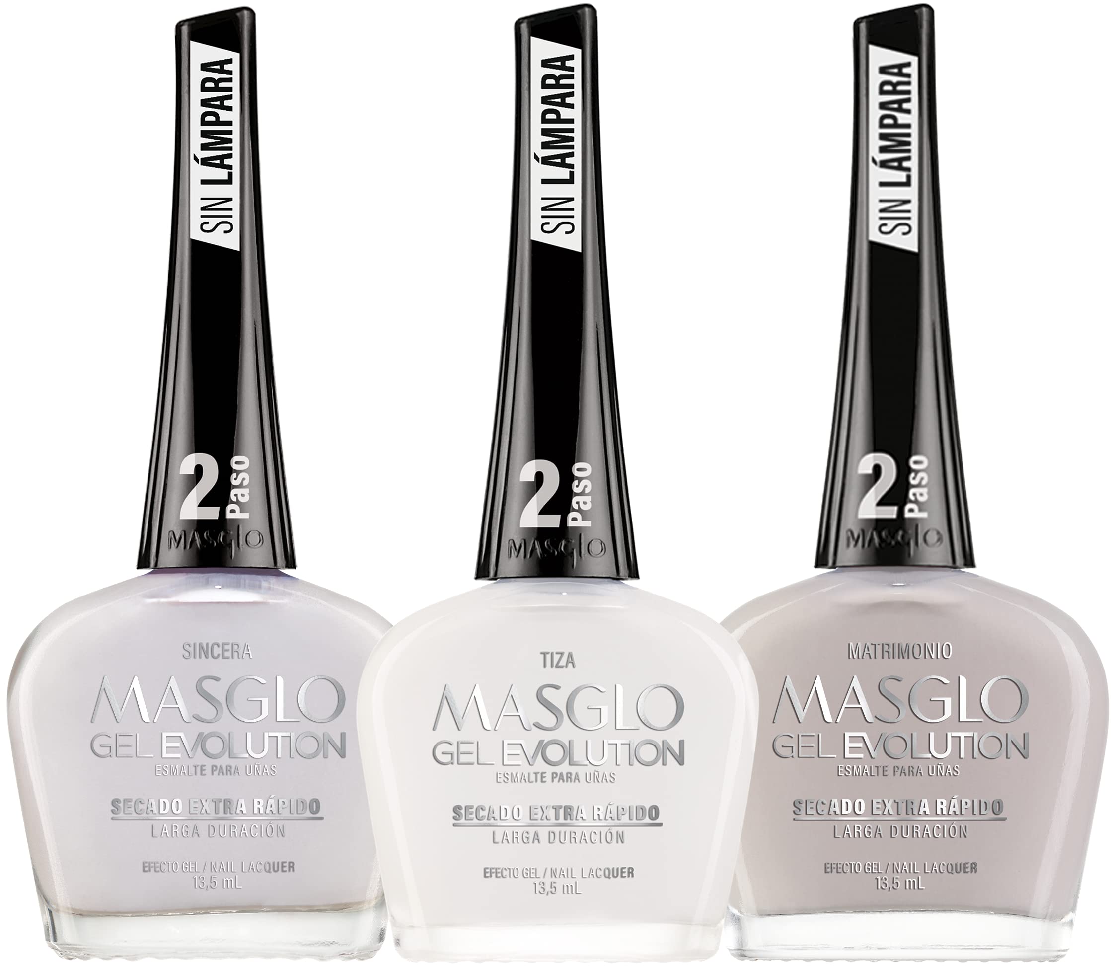 MASGLO Gel Evolution set of three polishes for at-home gel-like manicure.