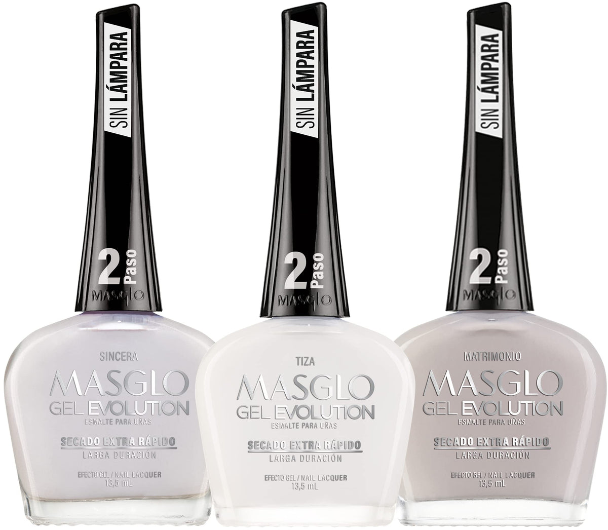 MASGLO Gel Evolution set of three polishes for at-home gel-like manicure.