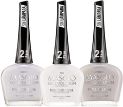 MASGLO Gel Evolution set of three polishes for at-home gel-like manicure.
