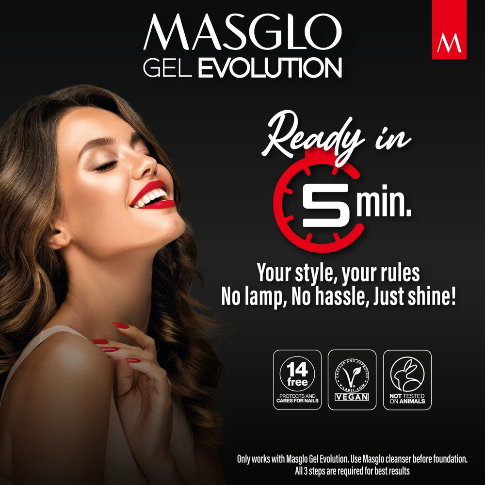 MASGLO Gel Evolution top coat bottle for lasting gloss