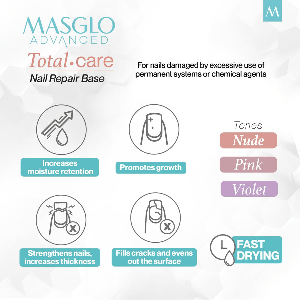 MASGLO vitamin complex hydration for elasticity and nail care.