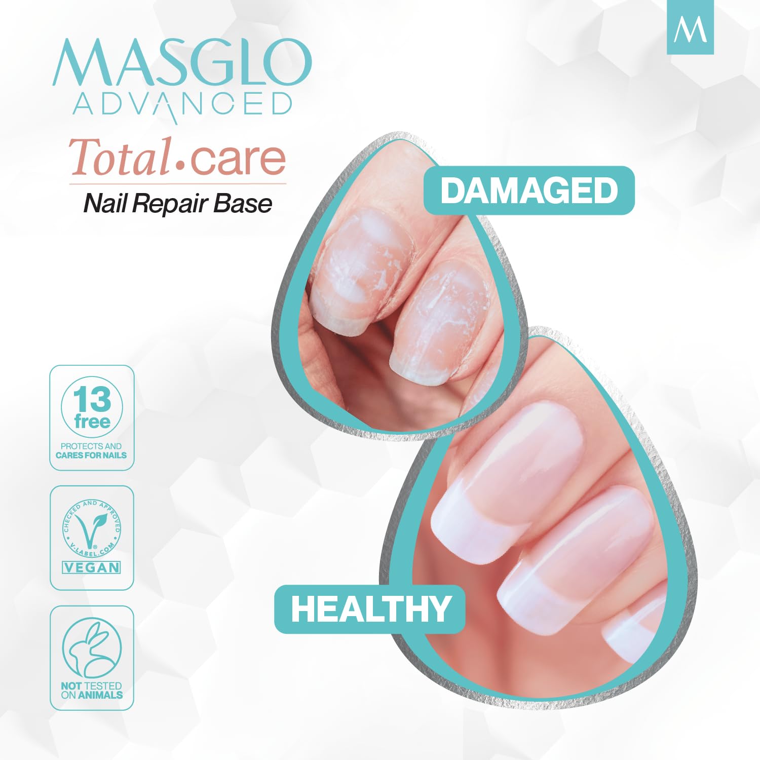 MASGLO tea tree oil formula application—deep nourishment for flexible nails.