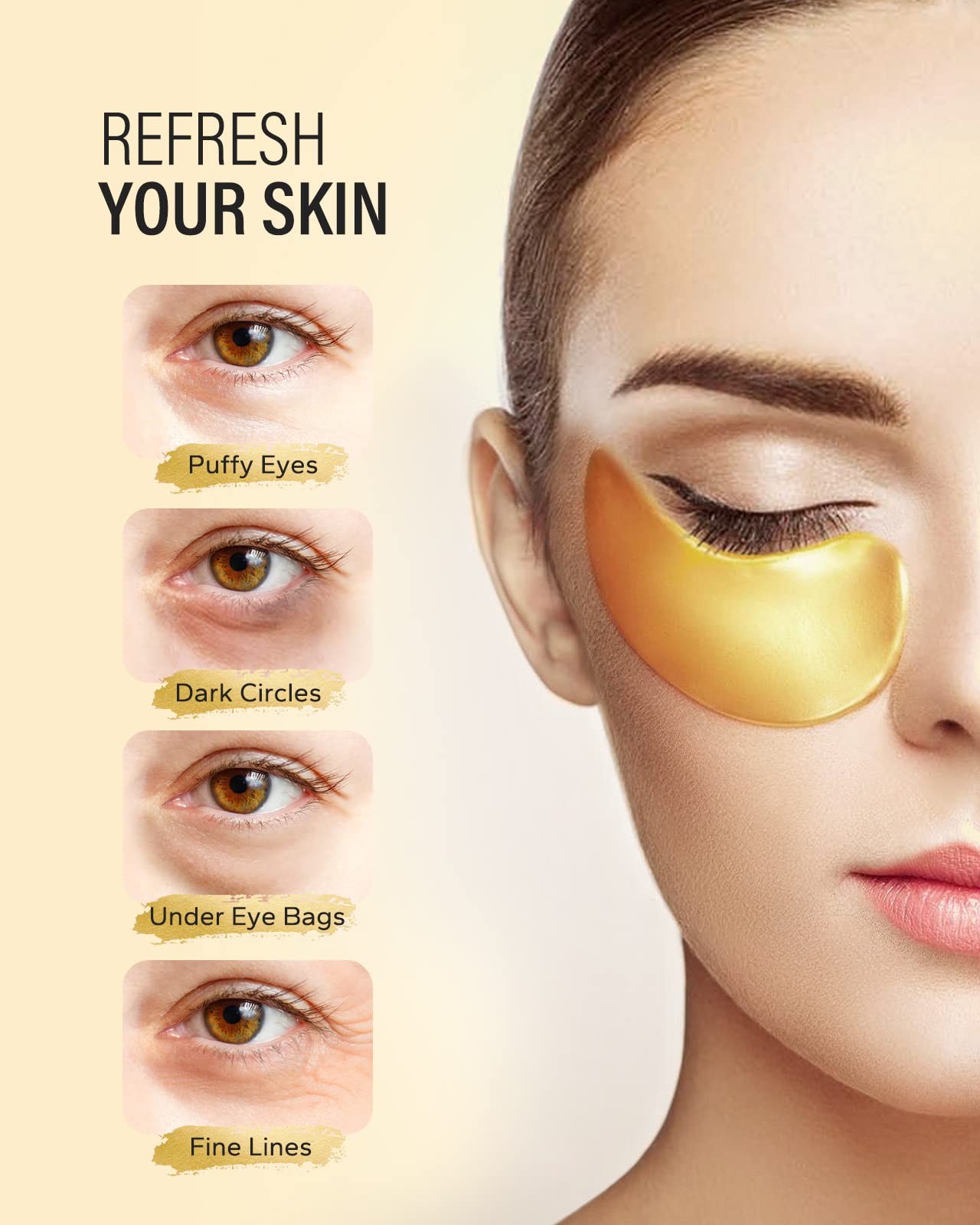Maskiss 24k gold under-eye patches closeup showing collagen detail and hydration