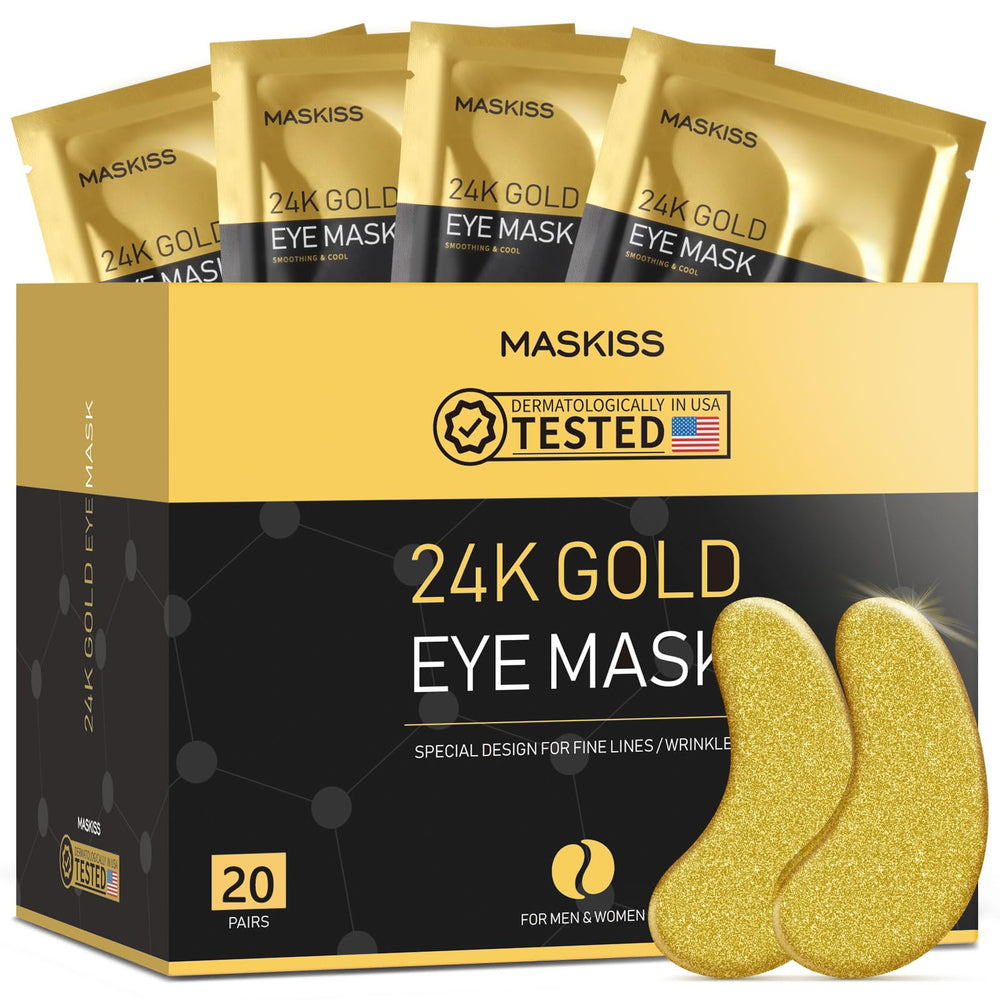 Maskiss 24k gold under-eye patches pack shot highlighting luxurious care