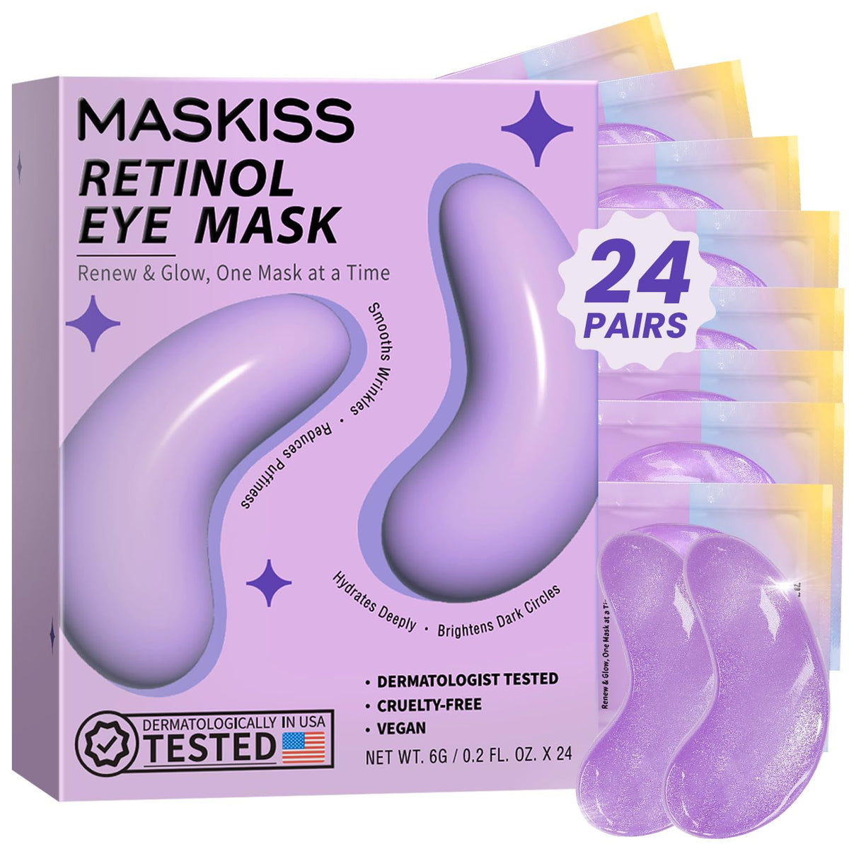 Maskiss Retinol Under Eye Patches 24 Pairs ready for nightly use to smooth wrinkles