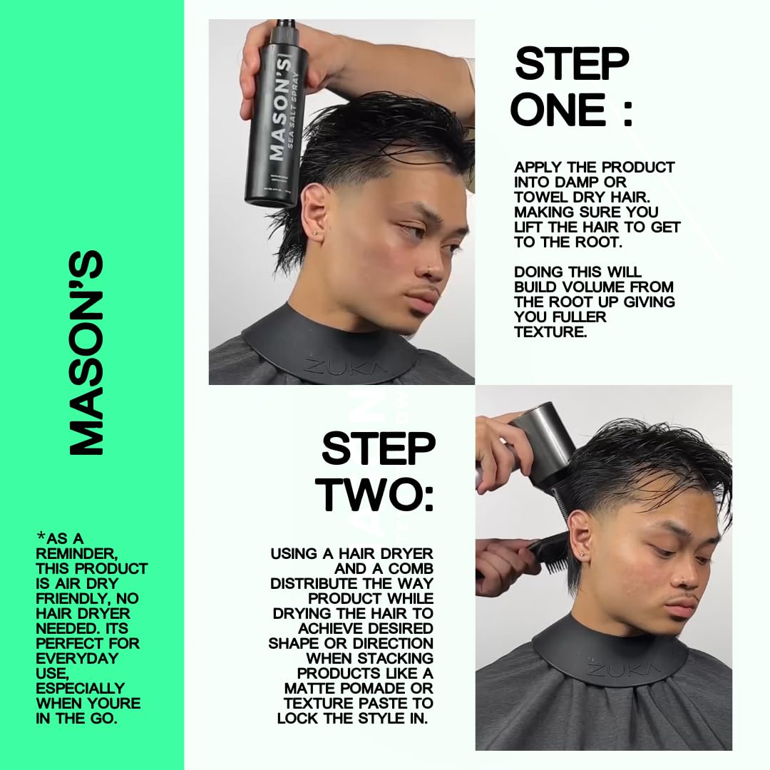 Mason’s Sea Salt Spray with aloe and argan oil hydrates hair.