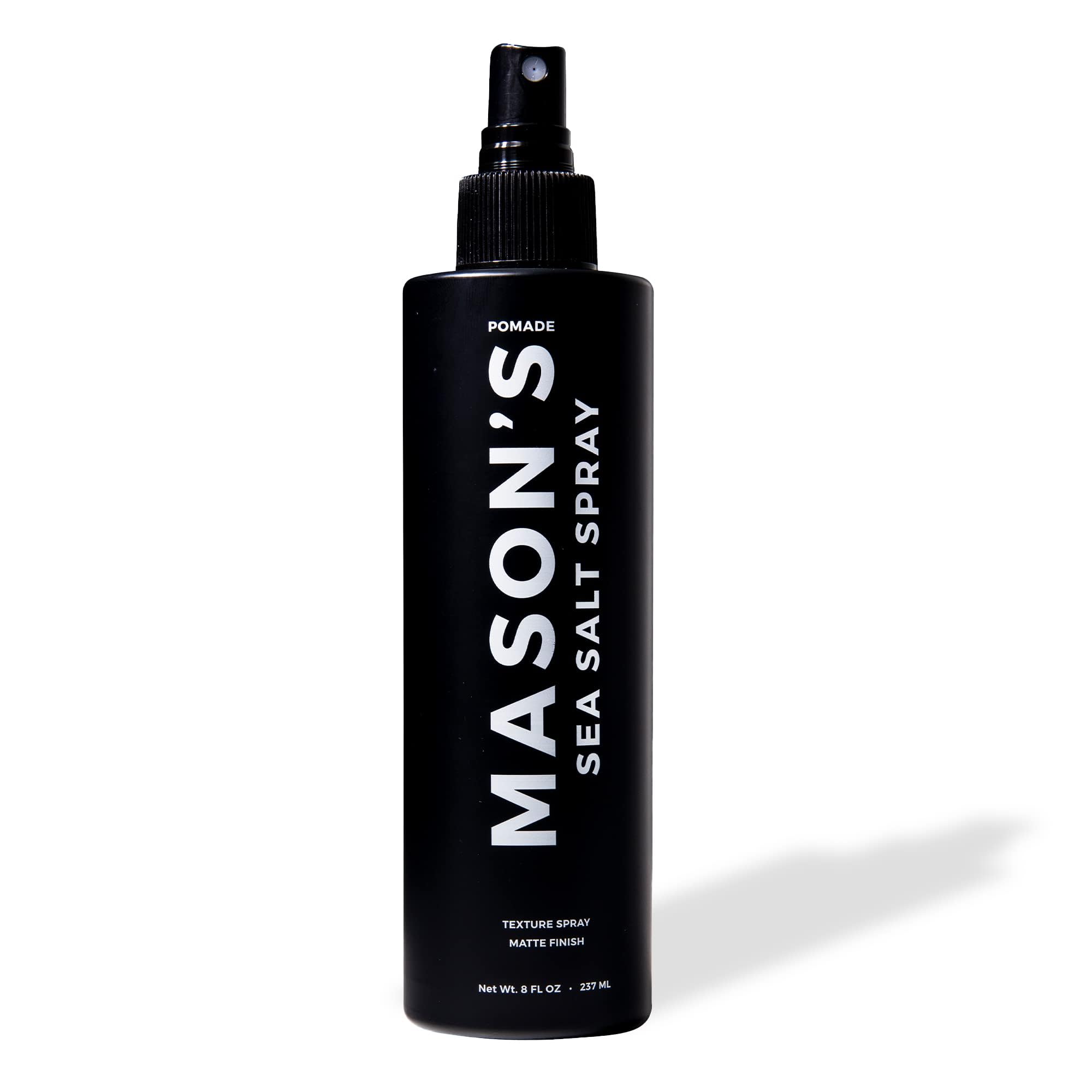 Mason’s Sea Salt Spray bottle close-up, lightweight finish.