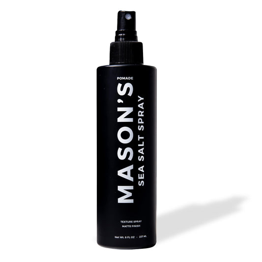 Mason’s Sea Salt Spray bottle close-up, lightweight finish.