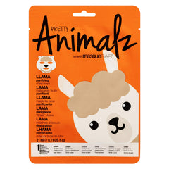 Close-up of llama face mask texture showing soothing serum.