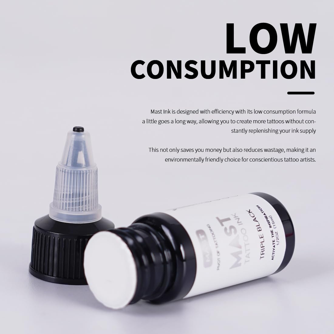 Smooth-flow ink drop test demonstrates easy application for Mast Tattoo.
