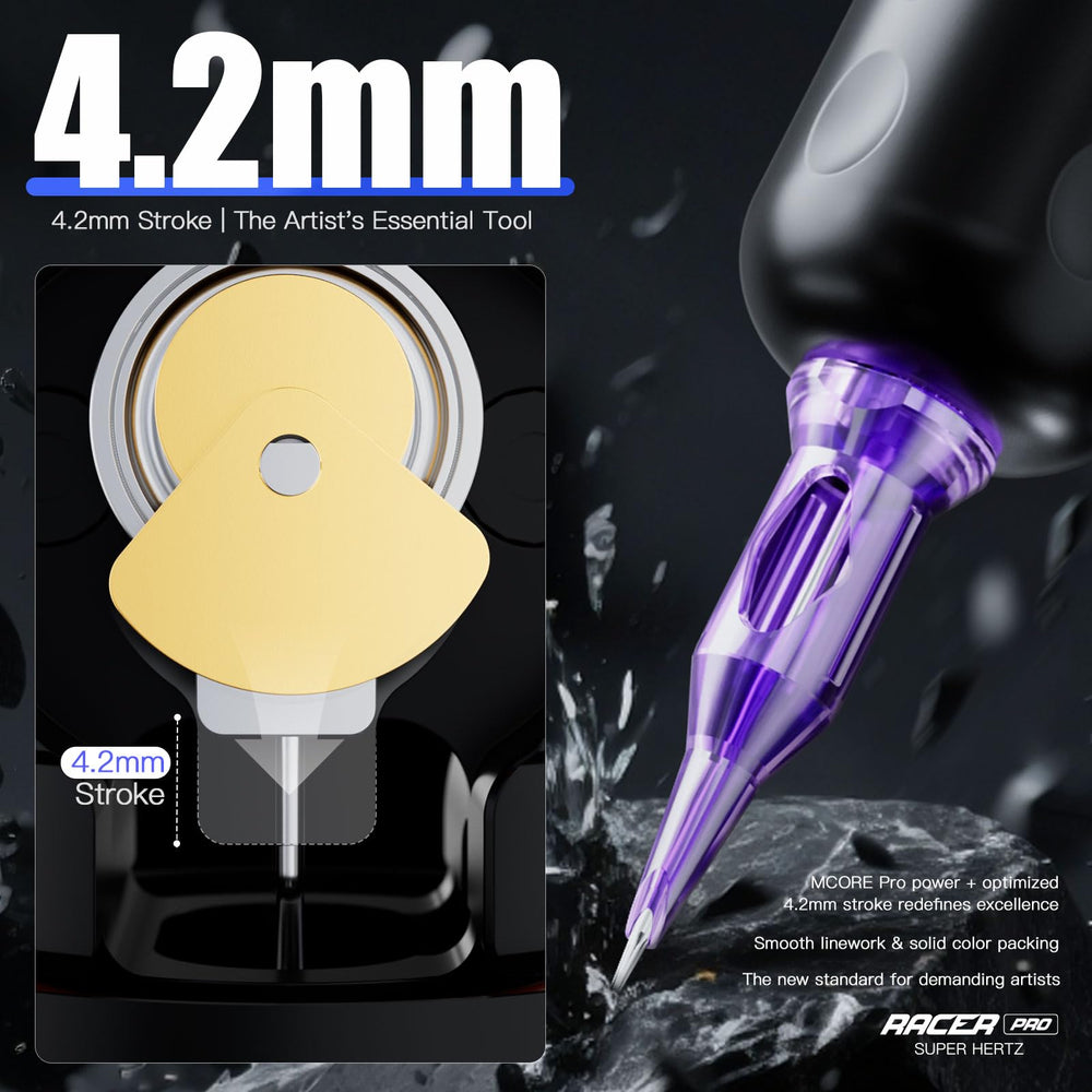 Mast Tattoo Racer Pro 4-2mm stroke delivers bold lines with even penetration.