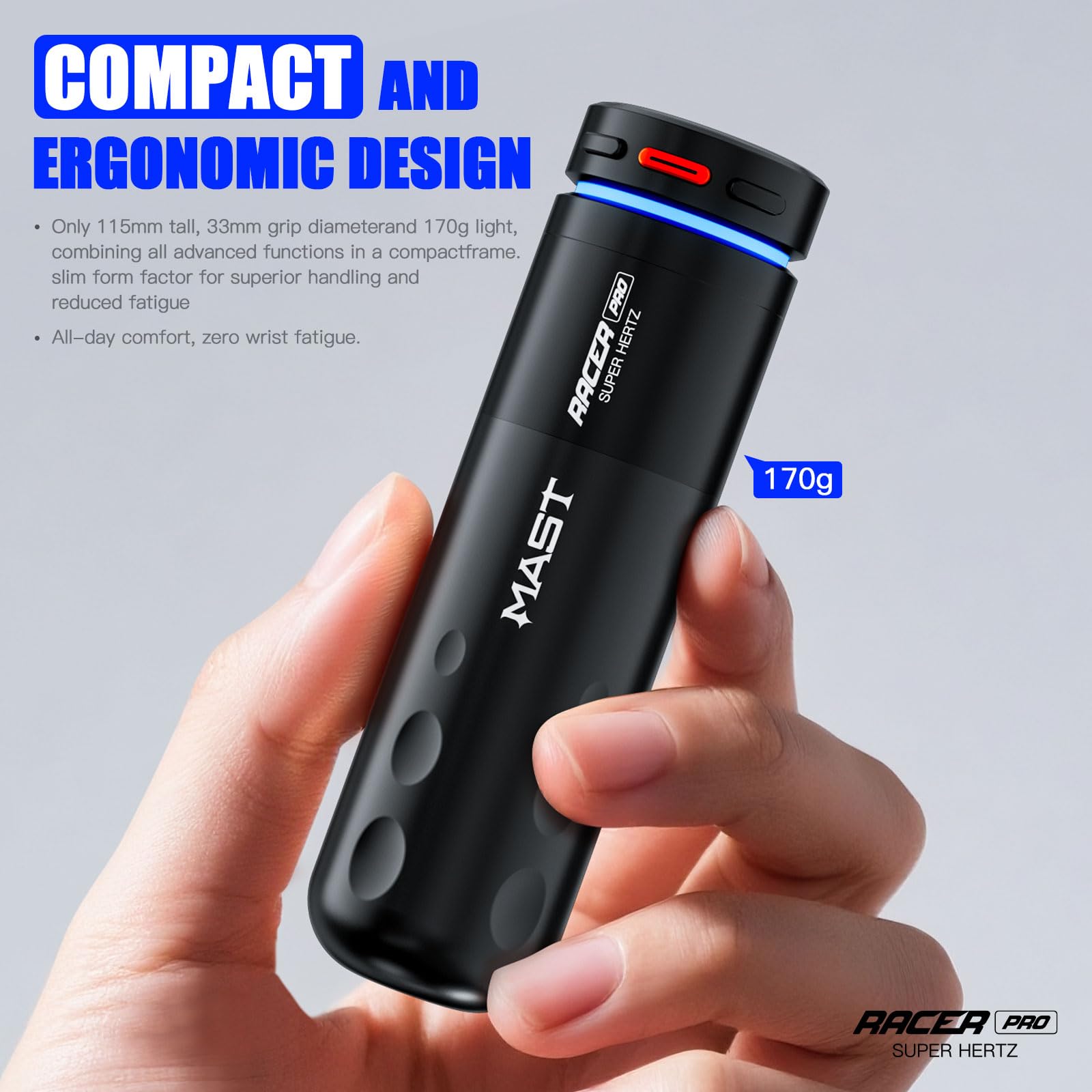 Mast Tattoo Racer Pro dual battery pack supports longer sessions with easy swaps.