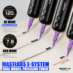Mast Tattoo Racer Pro quiet performance demonstrates whisper-quiet operation for reduced fatigue.