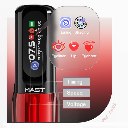 MAST TATTOO Tour2 Pro smart screen highlights mode selection during precise work