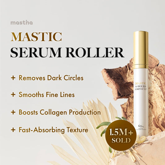 Mastina Mastic Serum Roller helps reduce dark circles for a fresher, more awake look.