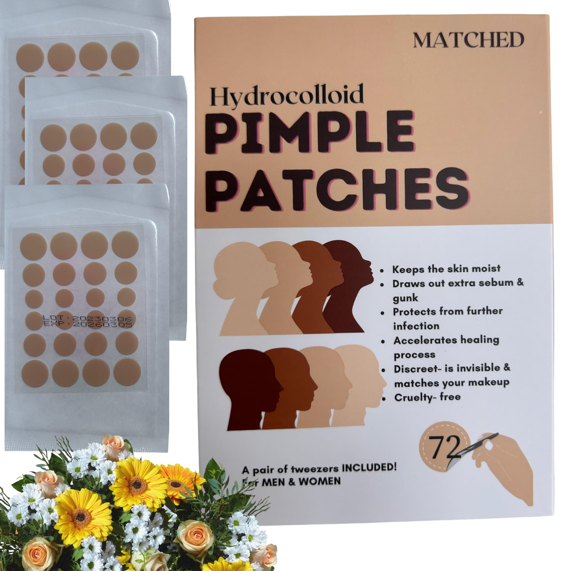 MATCHED hydrocolloid patch blends with skin for discreet daytime wear.