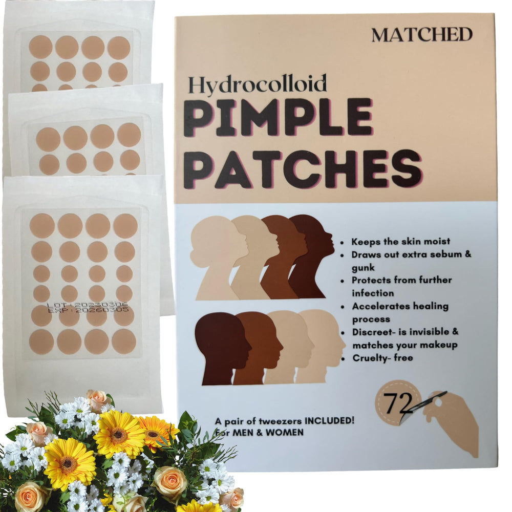 MATCHED hydrocolloid patches packaging shown for discreet daytime acne care.