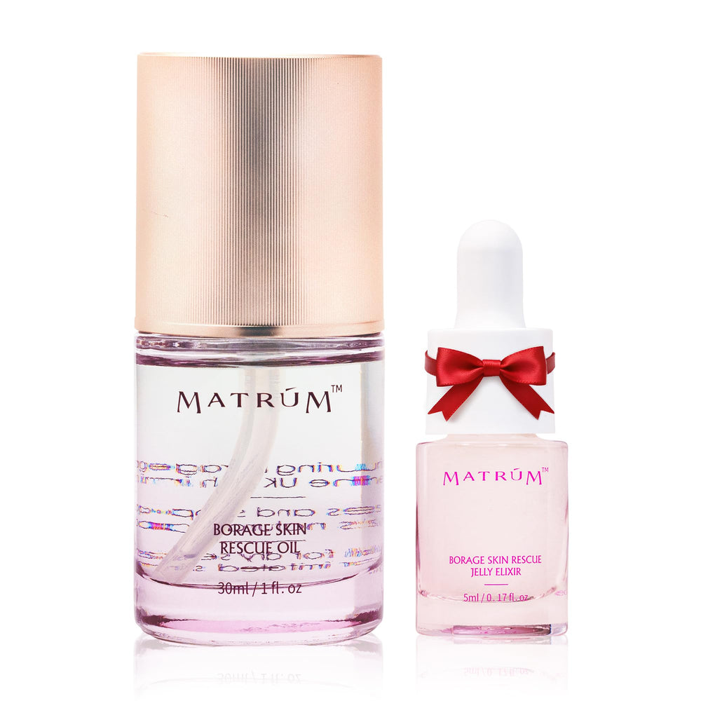 MATRÚM Organic Barrier Repair Face Oil bottle pours to show lightweight hydration.