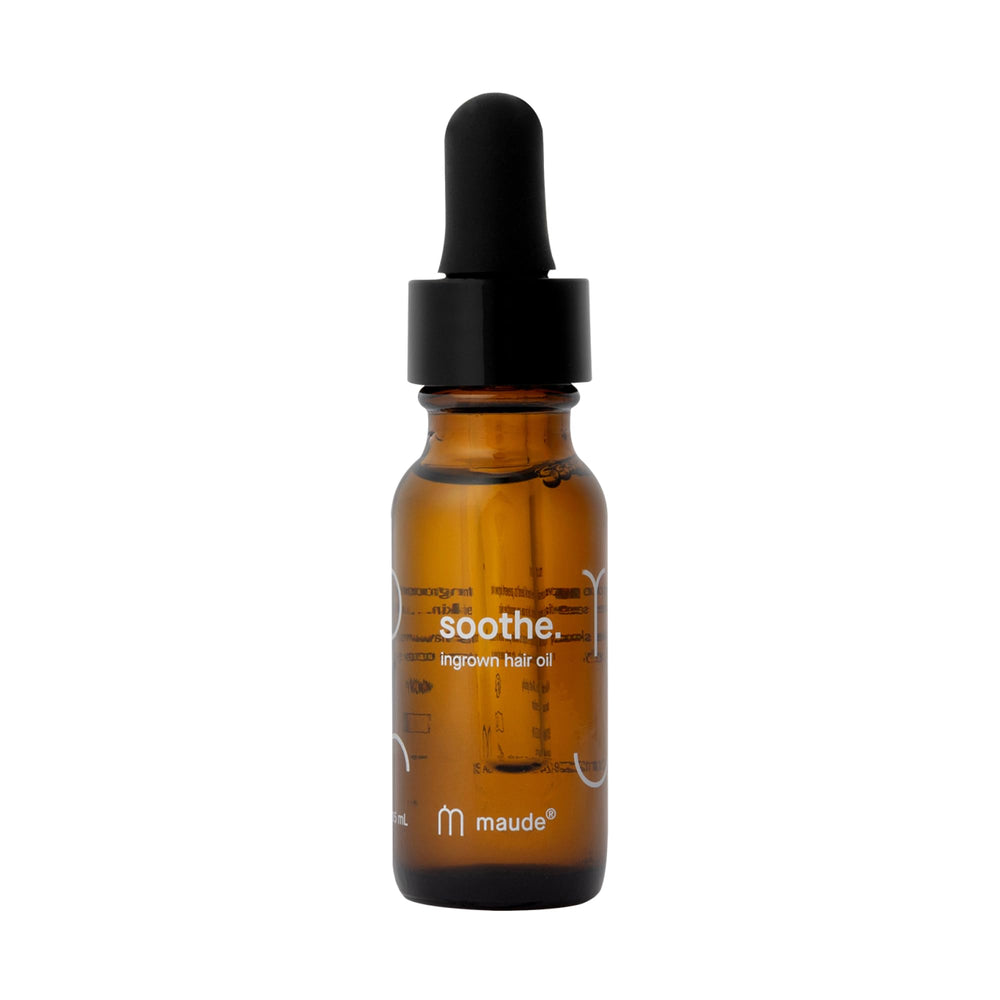Maude Soothe ingrown hair oil bottle for post-shave care and irritation relief.