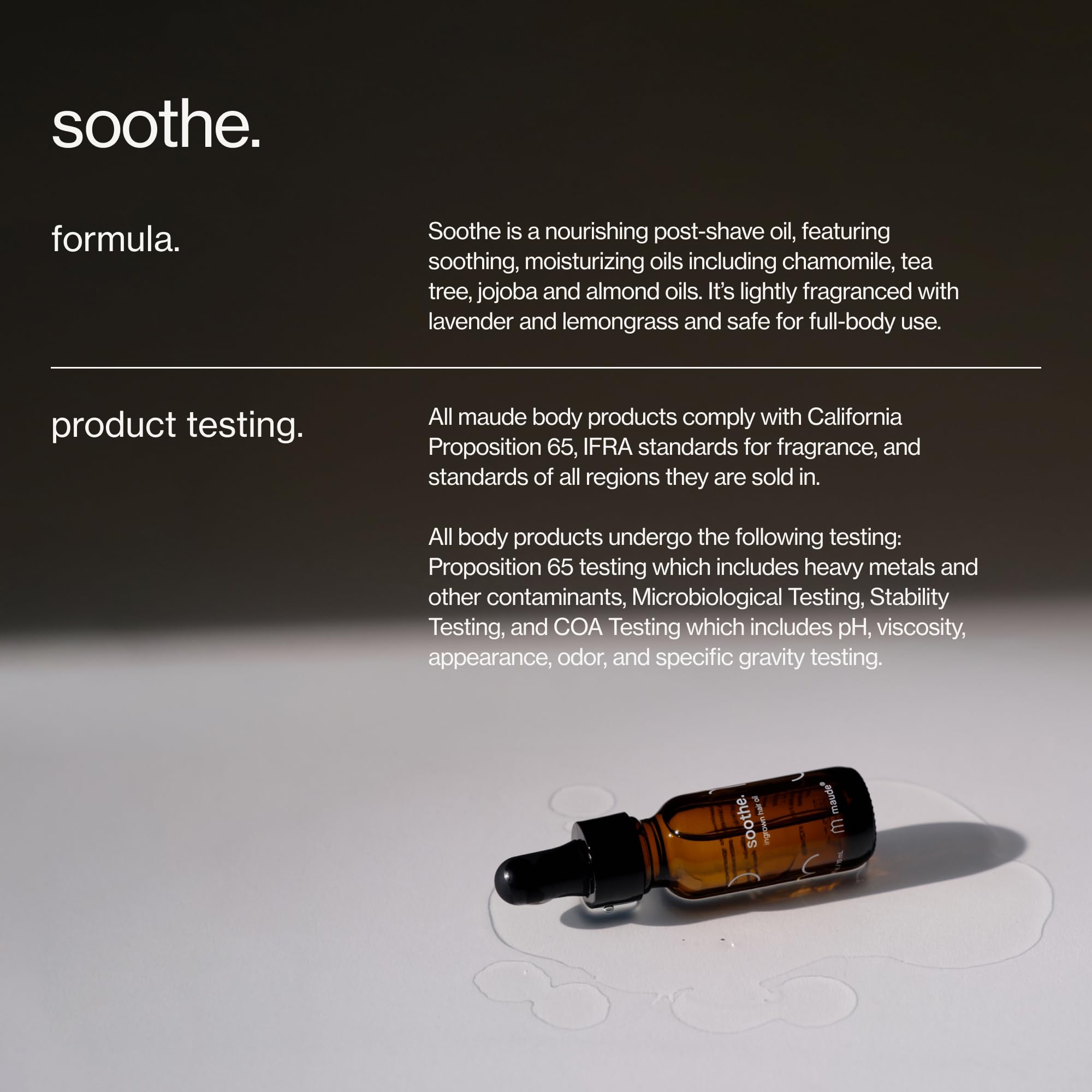 Maude Soothe jojoba oil concentrate highlights skin-nourishing formula.