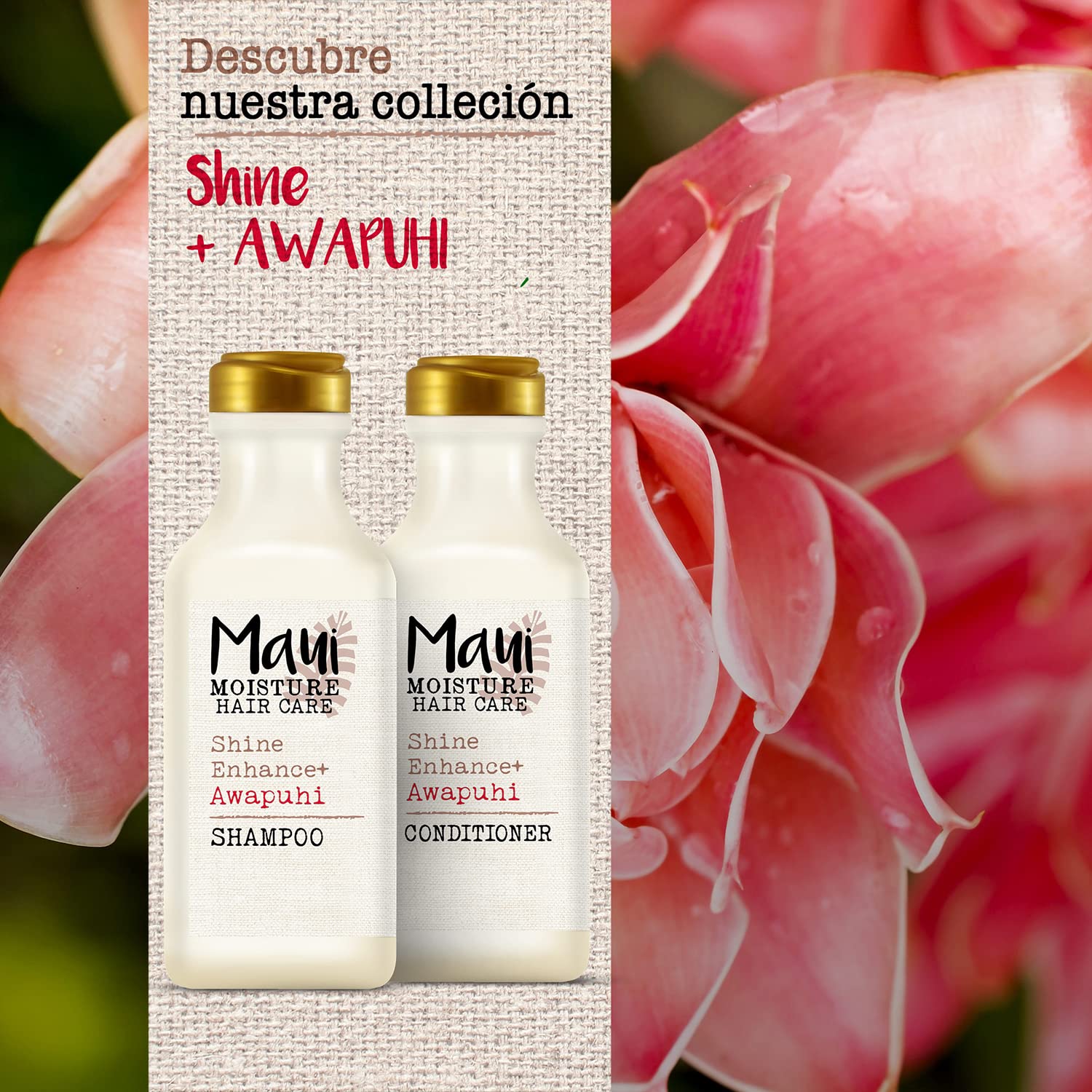 Maui Moisture Coconut water splash conveys tropical hydration.