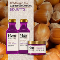 Maui Moisture jars and ingredients lineup highlighting tropical formula.