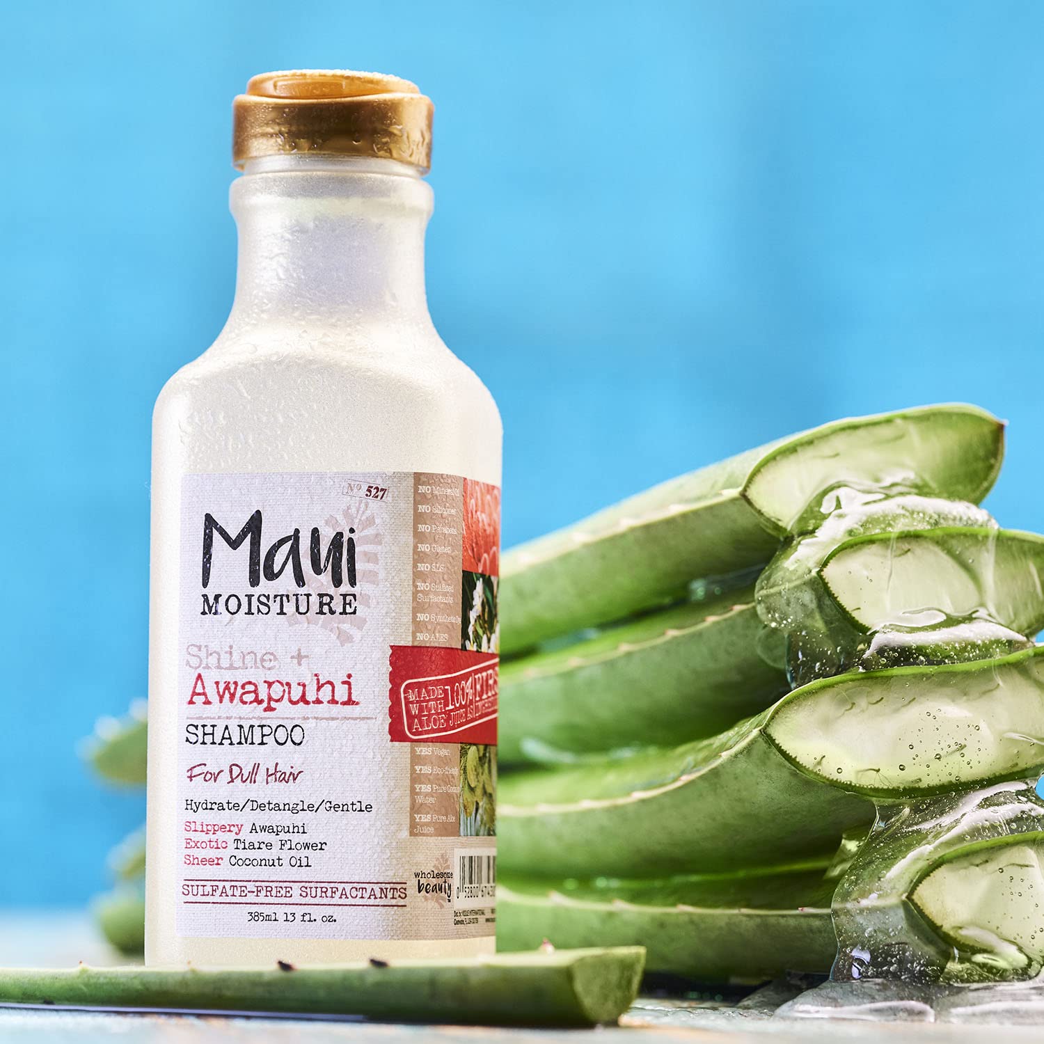 Maui Moisture Shine aloe-based lather promotes lightweight hydration