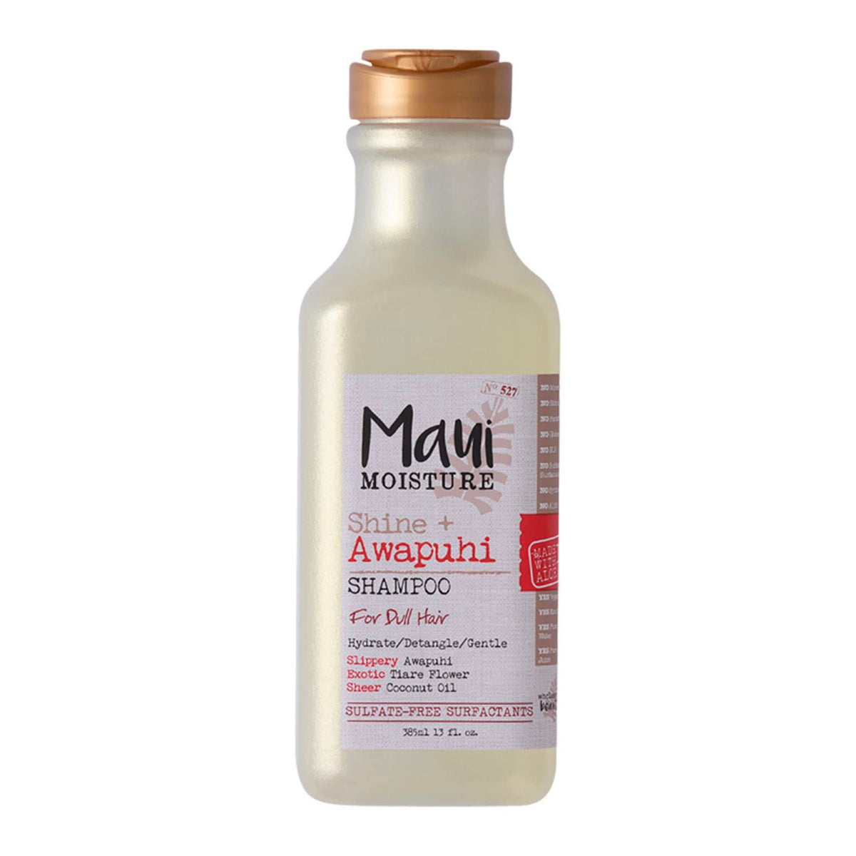 Maui Moisture Shine Awapuhi shampoo bottle highlights awapuhi for radiant moisture