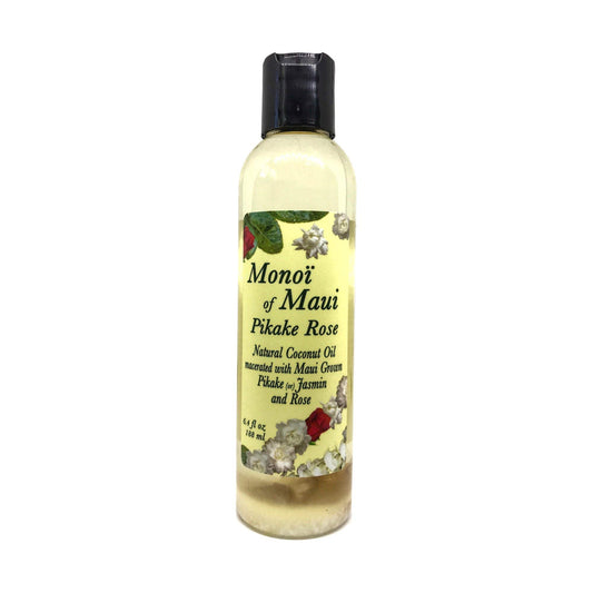 Maui Natural Organics Monoi Pikake Rose Oil bottle for skin and hair care.