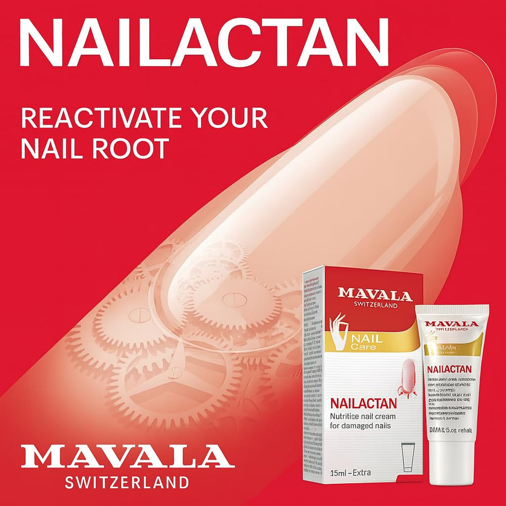 MAVALA Nailactan nail-strengthener in use, supporting flexibility and reducing splitting.