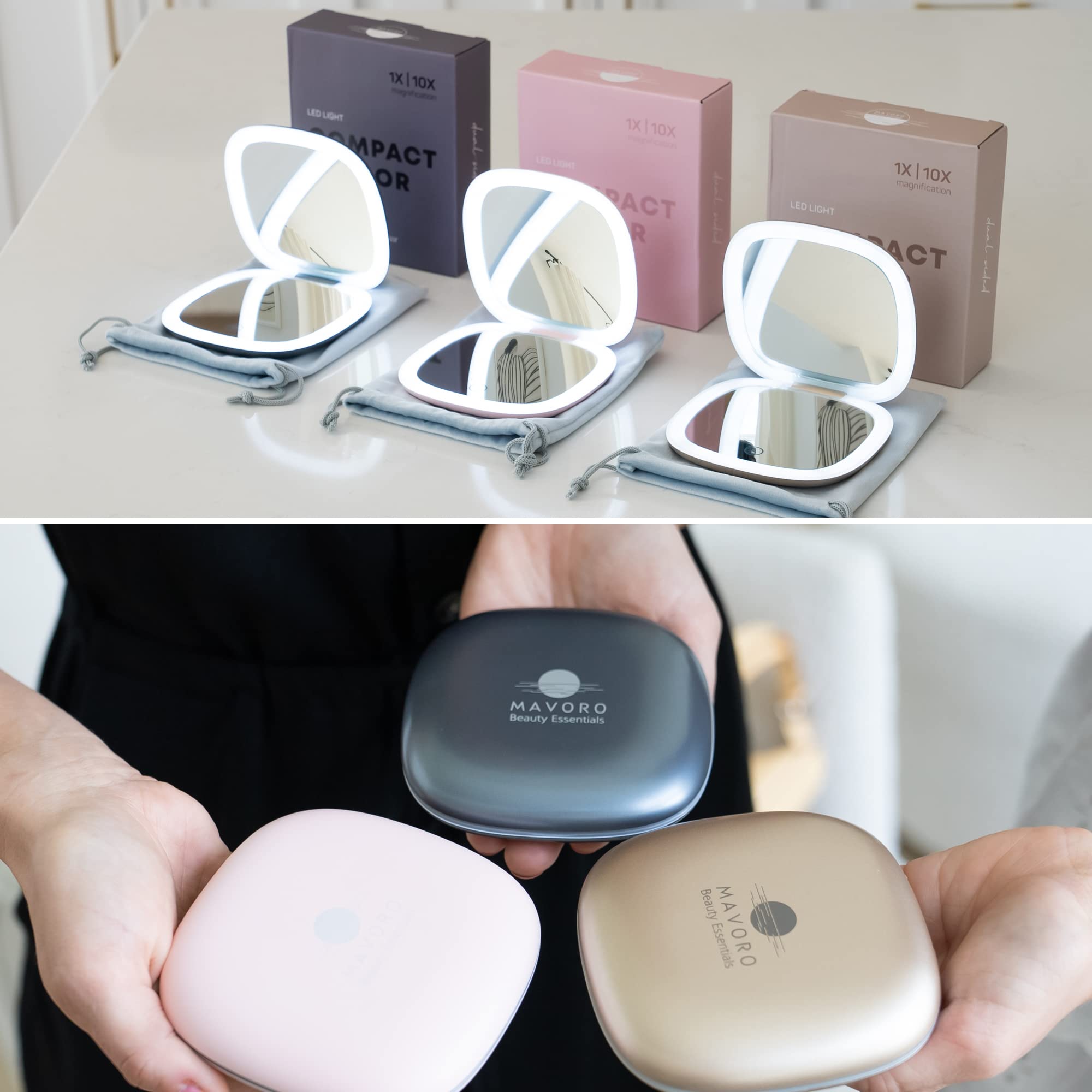 Mavoro mirror with plush pouch enhances gift-ready presentation