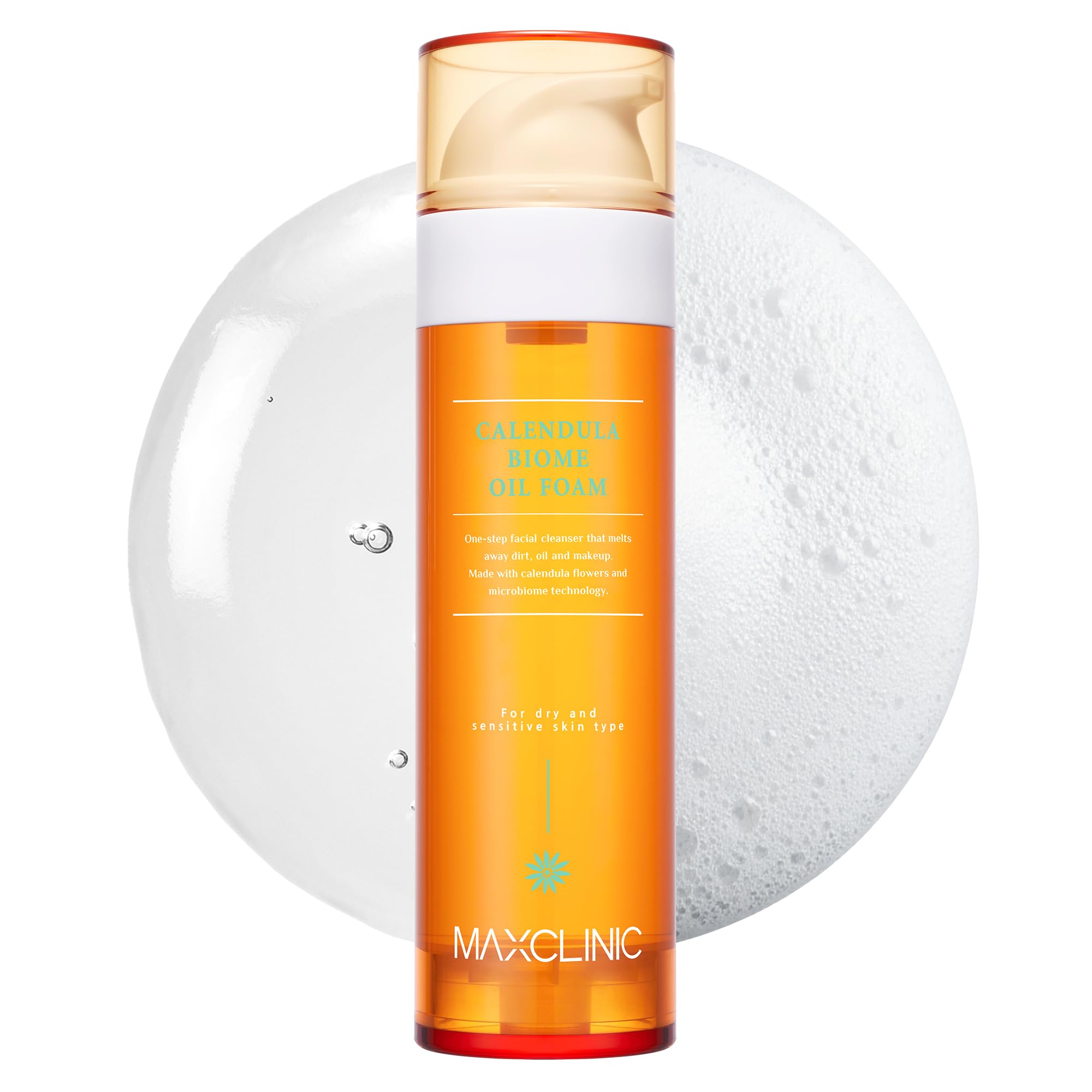 MAXCLINIC Calendula Biome Oil to Foam bottle pour for easy makeup removal and hydration