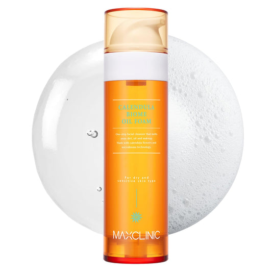 MAXCLINIC Calendula Biome Oil to Foam bottle pour for easy makeup removal and hydration