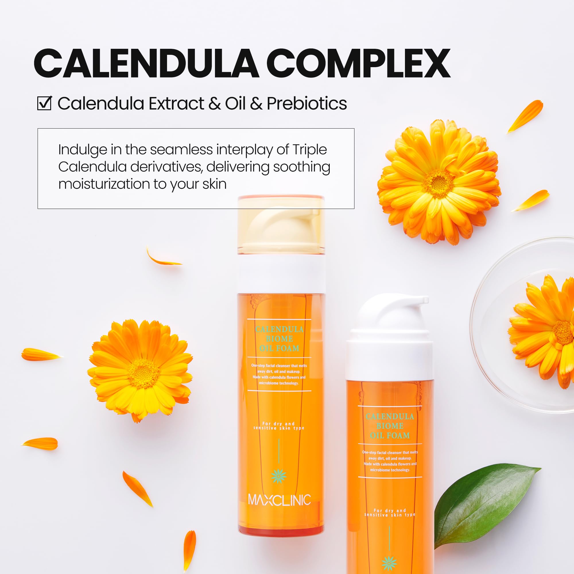MAXCLINIC Calendula Biome Oil to Foam applying on skin during cleansing