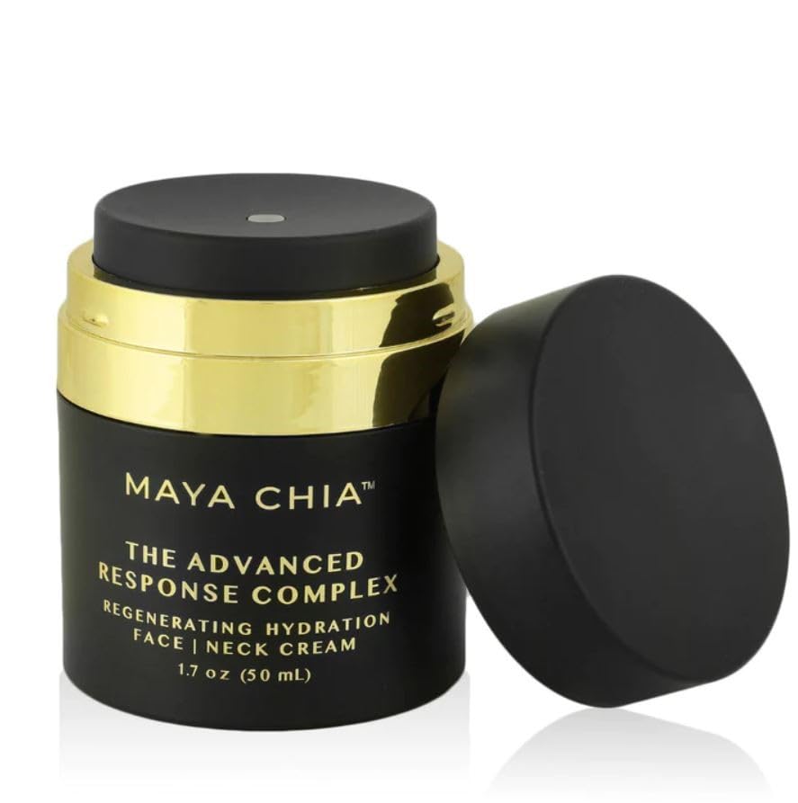 Maya Chia Advanced Response Complex Face & Neck Cream bottle promotes deep hydration and visible firmness.
